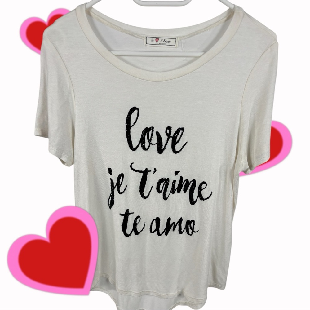 High/Low Short Sleeve Tee with black sparkly lettering